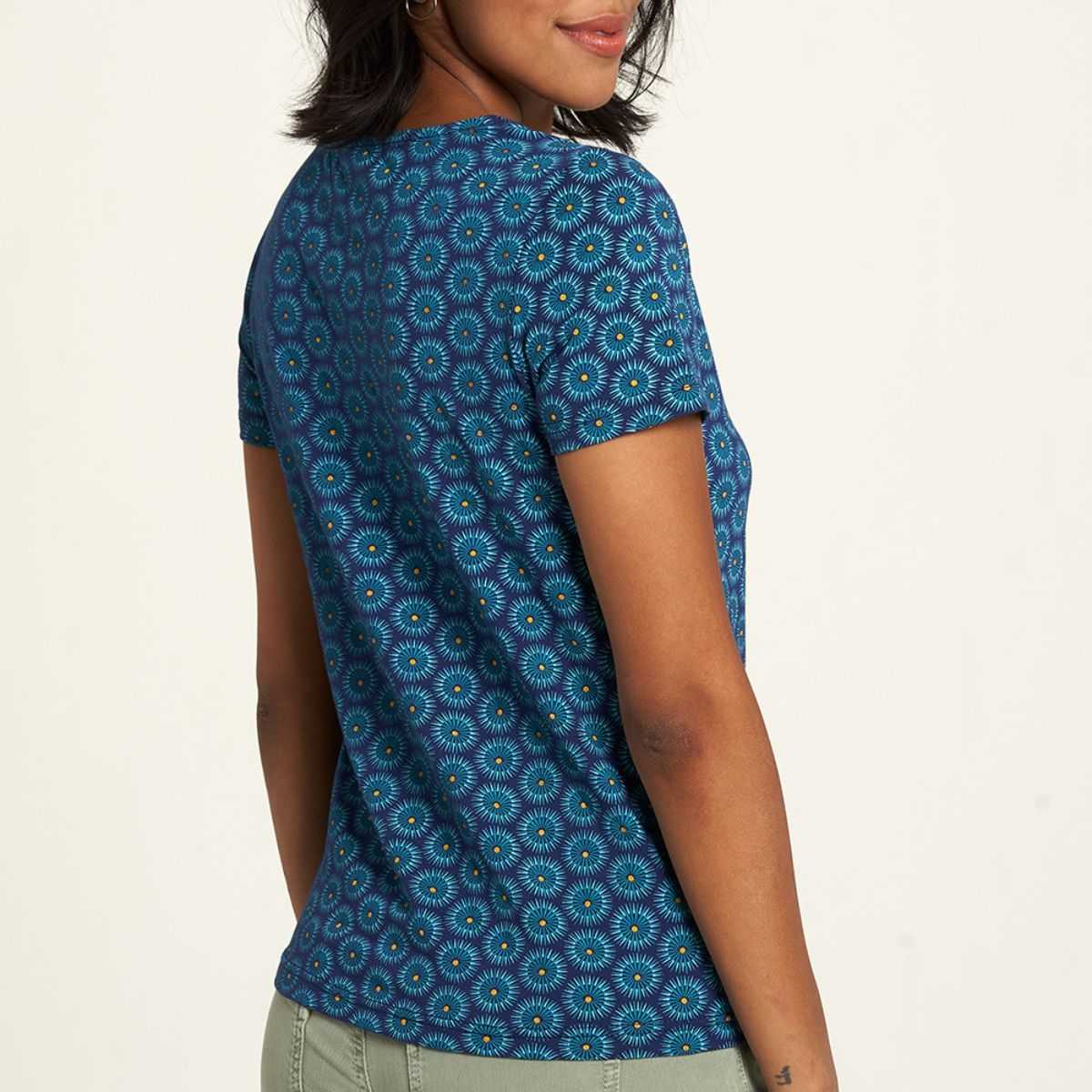 Chemise col V en coton bio, imprimé bleu, Gots