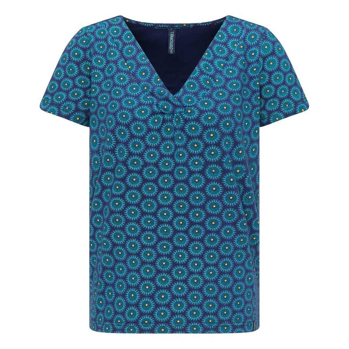 Chemise col V en coton bio, imprimé bleu, Gots