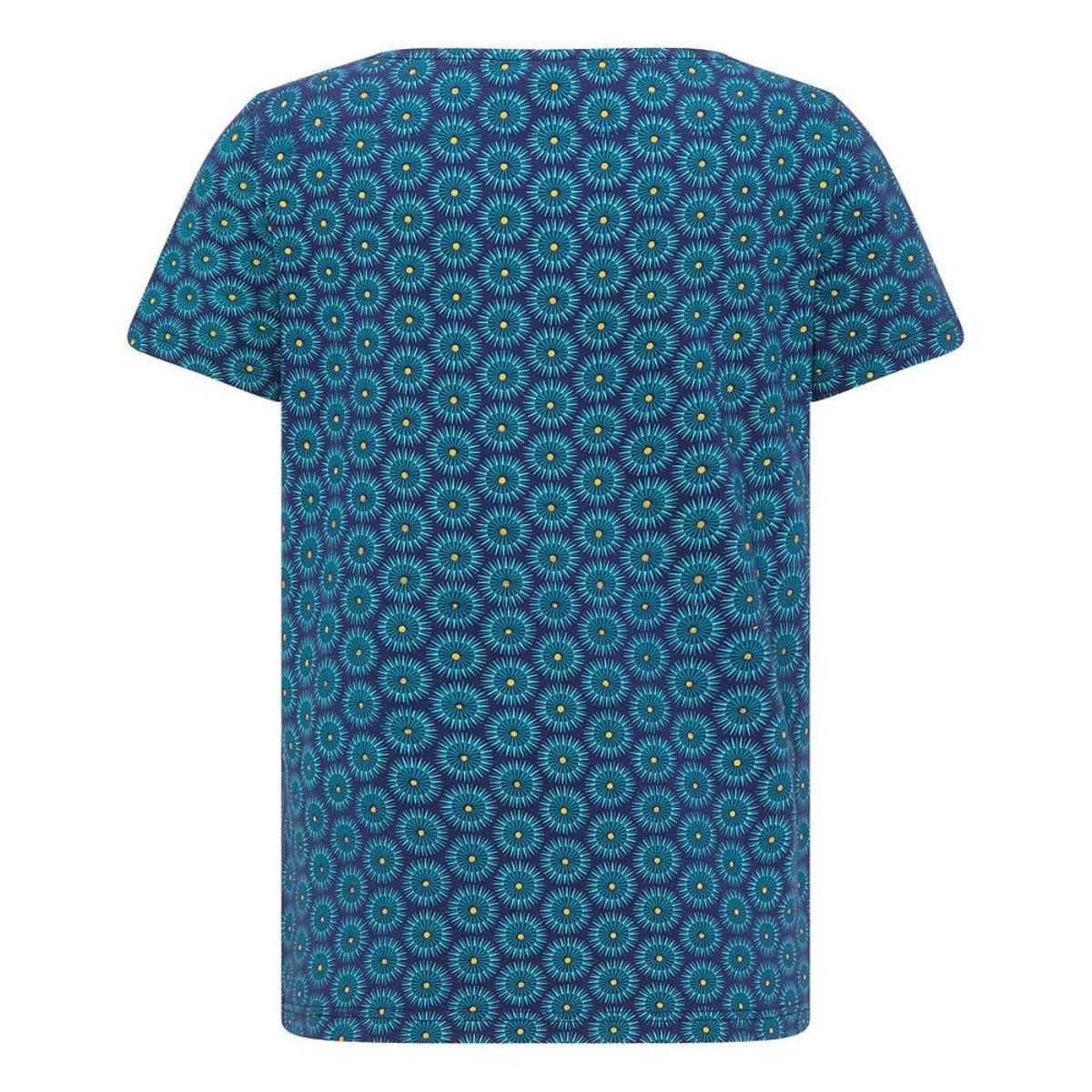 Chemise col V en coton bio, imprimé bleu, Gots