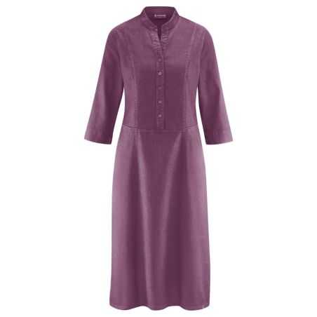 Robe mi-longue col montant et manche trois quarts chanvre et coton bio