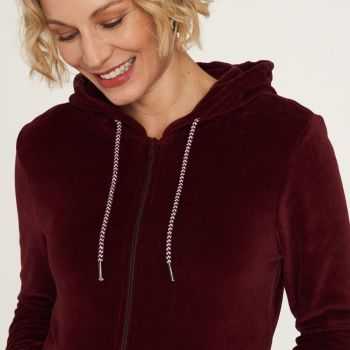 Veste zippé à capuche en coton bio, effet velours, couleur unie, GOTS 1