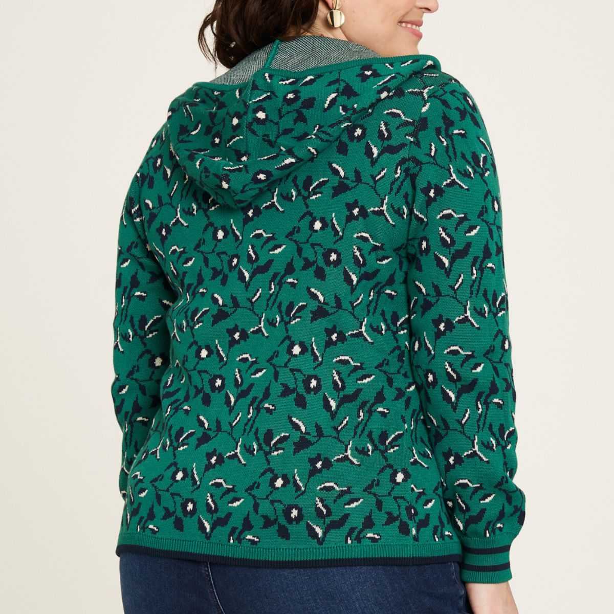 Veste cardigan à zippé en coton bio, motif à fleur, GOTS