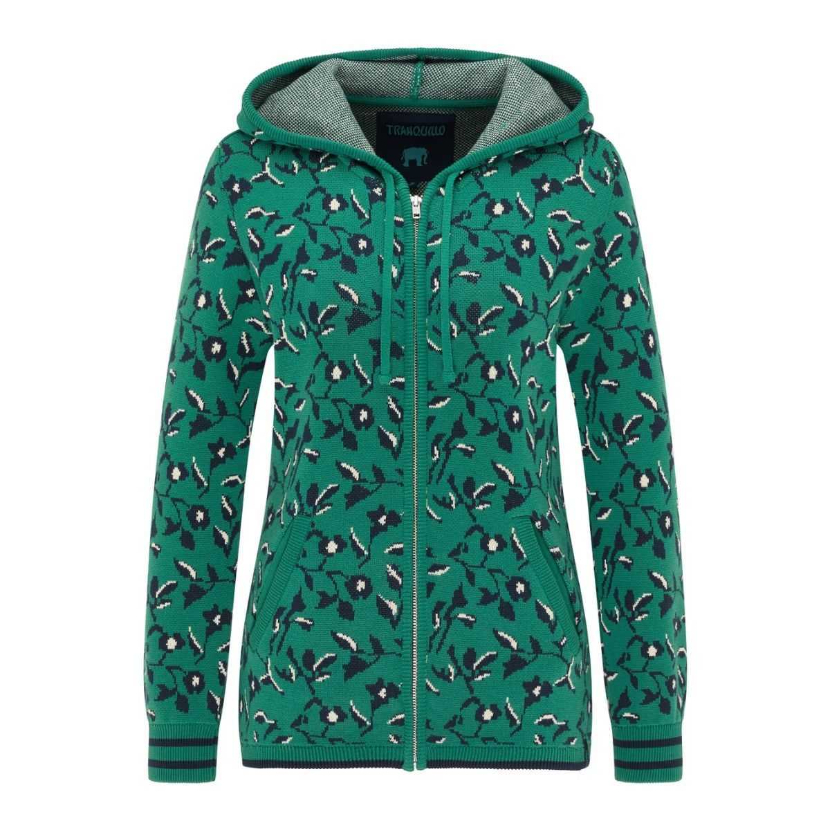 Veste cardigan à zippé en coton bio, motif à fleur, GOTS