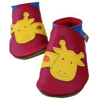 Chaussons cuir souple rouge Georges La Girafe 1