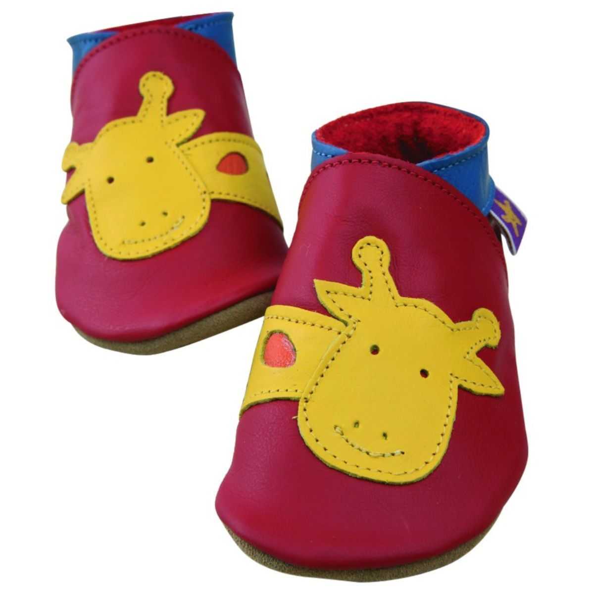 Chaussons cuir souple rouge Georges La Girafe