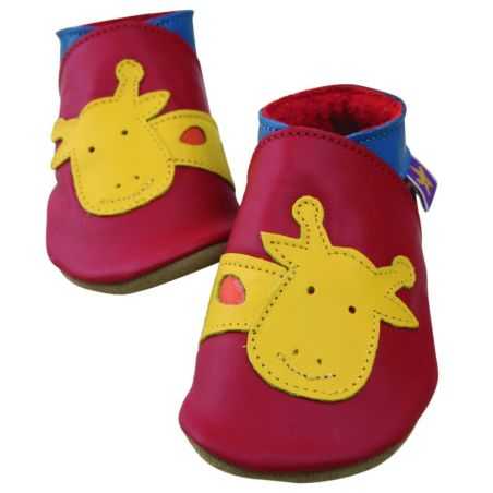 Chaussons cuir souple rouge Georges La Girafe 1