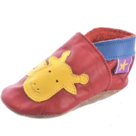 Chaussons cuir souple rouge Georges La Girafe