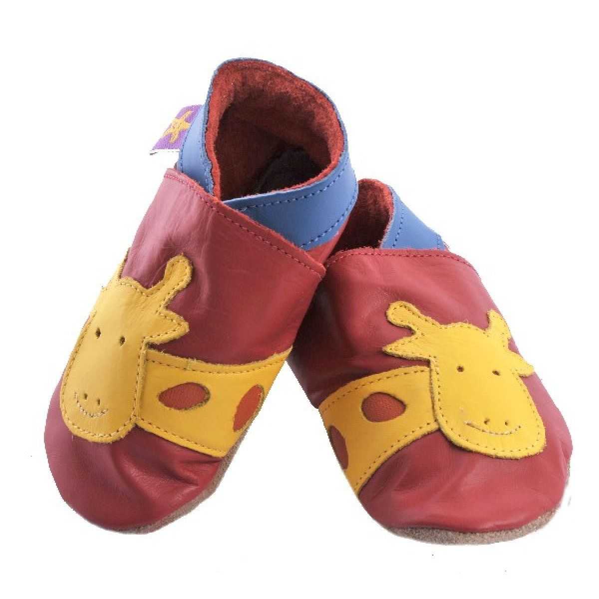 Chaussons cuir souple rouge Georges La Girafe