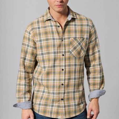 Chemise manches longues style bûcheron à carreaux coton bio chanvre