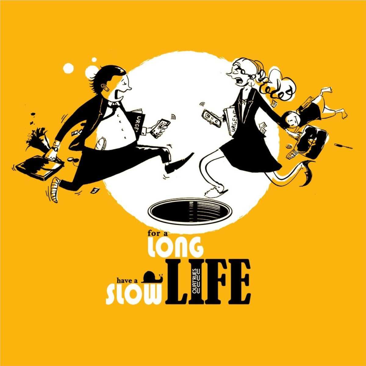 T-shirt "SLOW LIFE" en 100 % de coton bio, jaune, GOTS