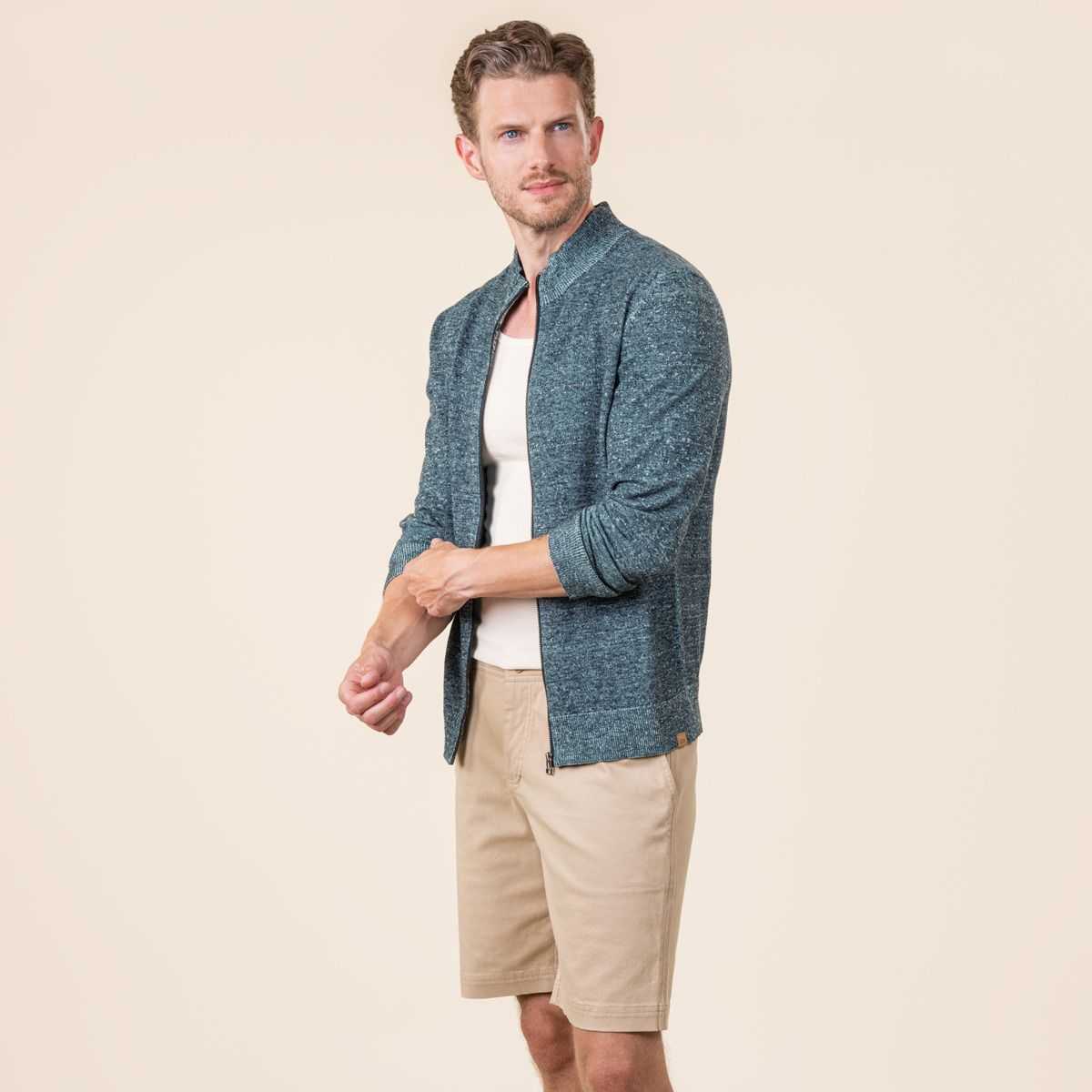 Cardigan "TARIANO" bleu pétrole chiné