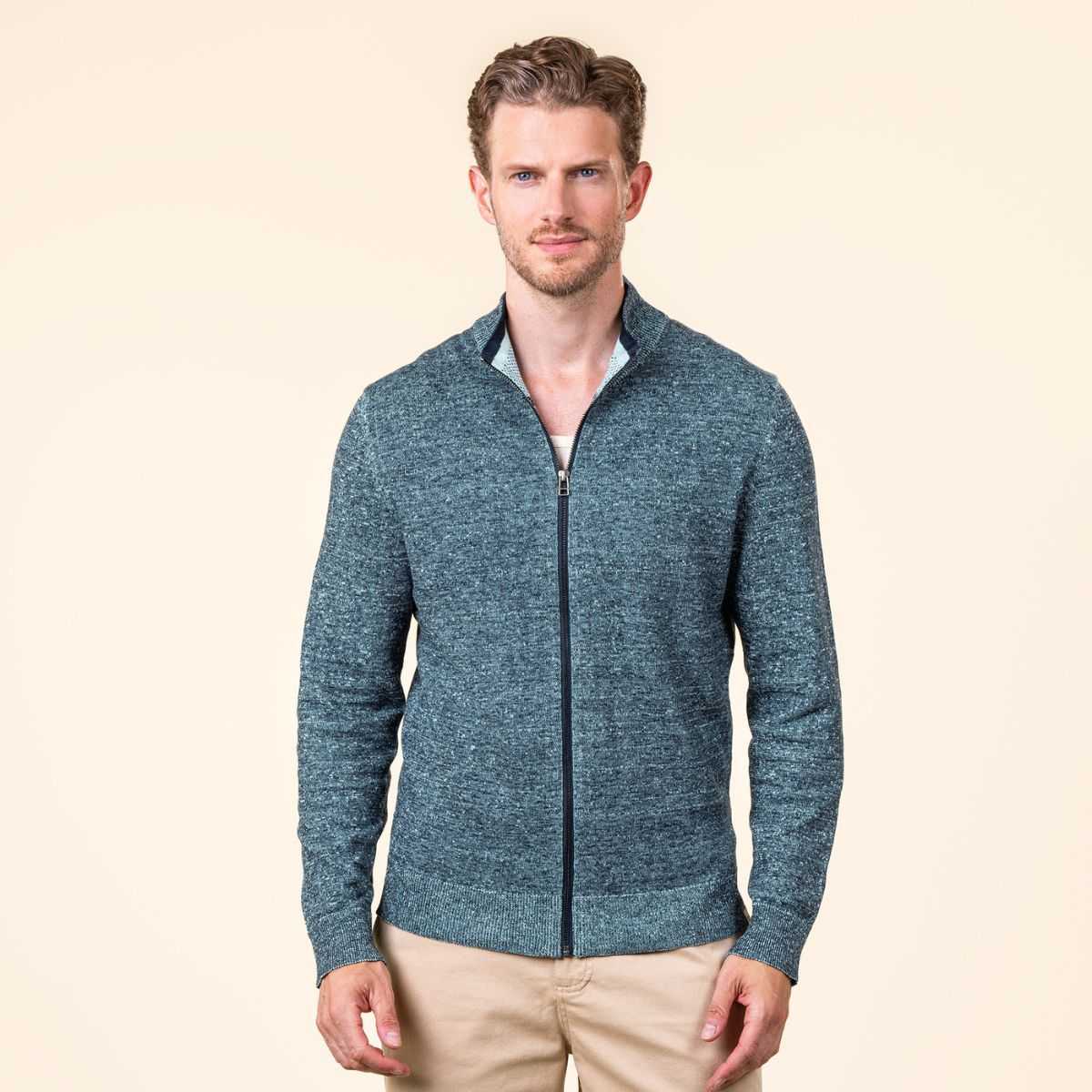 Cardigan "TARIANO" bleu pétrole chiné
