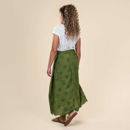  Jupe "TIMEA" verte avec broderie florale