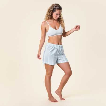 Short de pyjama "TRICIA" bleu ciel à rayures blanches
