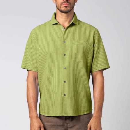 Chemise manches courtes avec rayures tissées - Chanvre et coton bio