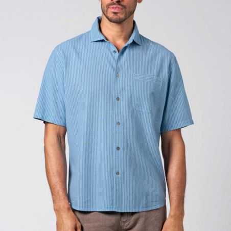 Chemise manches courtes avec rayures tissées - Chanvre et coton bio