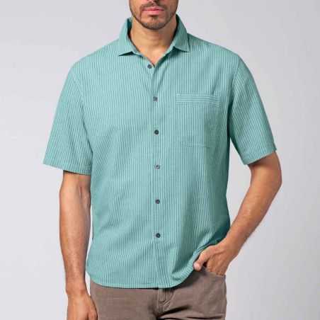 Chemise manches courtes avec rayures tissées - Chanvre et coton bio