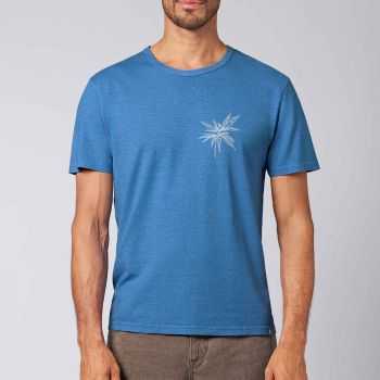 T-shirt col rond, imprimé chanvre - Chanvre et coton bio - Bleu océan photo mannequin