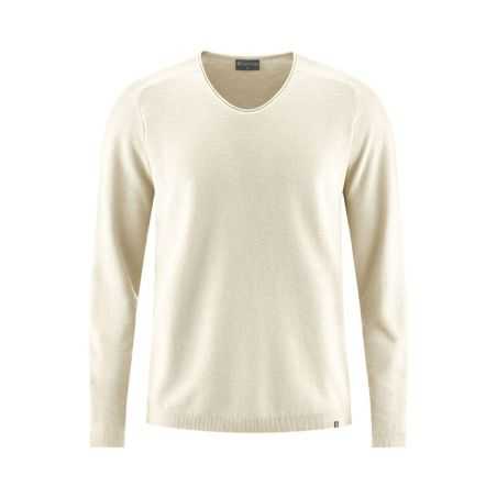 Pull tricoté, fil flammé, léger col V - Chanvre et coton bio