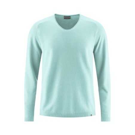 Pull tricoté, fil flammé, léger col V - Chanvre et coton bio