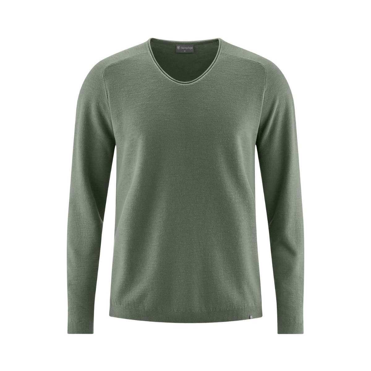 Pull tricoté, fil flammé, léger col V - Chanvre et coton bio