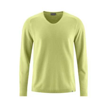 Pull tricoté, fil flammé, léger col V - Chanvre et coton bio