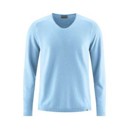 Pull tricoté, fil flammé, léger col V - Chanvre et coton bio