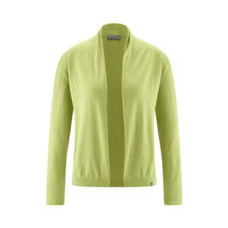 Gilet cardigan, tricoté en fil flammé, col châle - Chanvre et coton bio