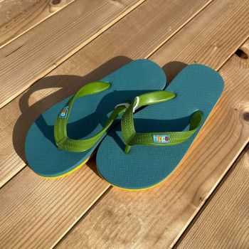 Tongs "Erfurt" - Semelle bleue et jaune - Strap vert