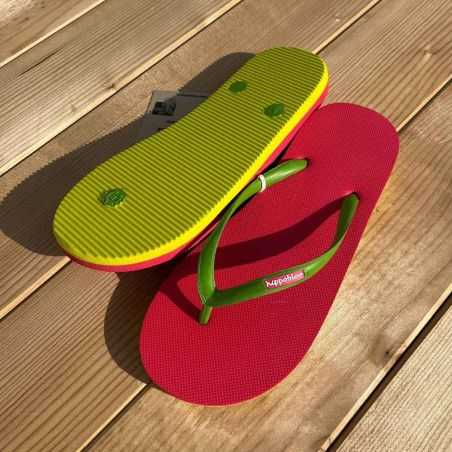 Tongs "ALMEIRA" - Semelle rose et jaune - Strap vert