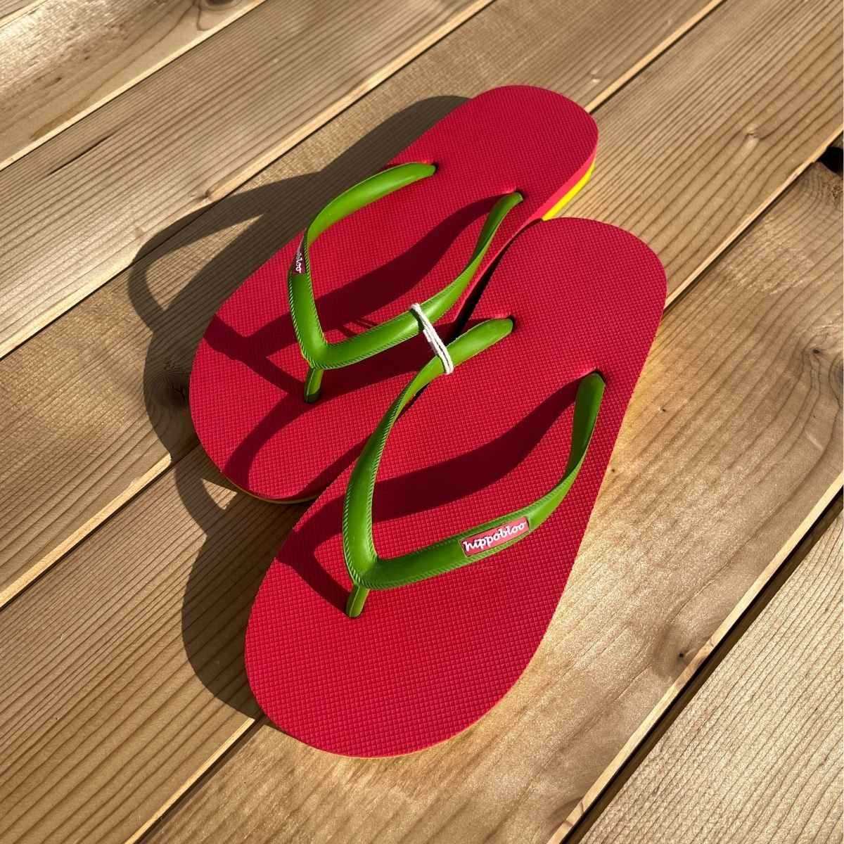 Tongs "ALMEIRA" - Semelle rose et jaune - Strap vert