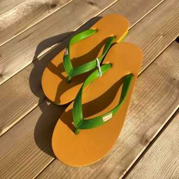 Tongs "BOLOGNE" - Semelle orange et verte - Strap vert