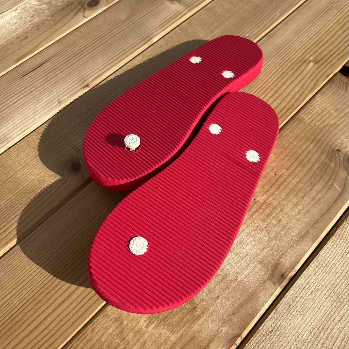 Tongs "BRINDISI" - Semelle rouge motif zèbre - Strap blanc