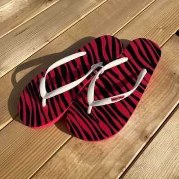 Tongs "BRINDISI" - Semelle rouge motif zèbre - Strap blanc
