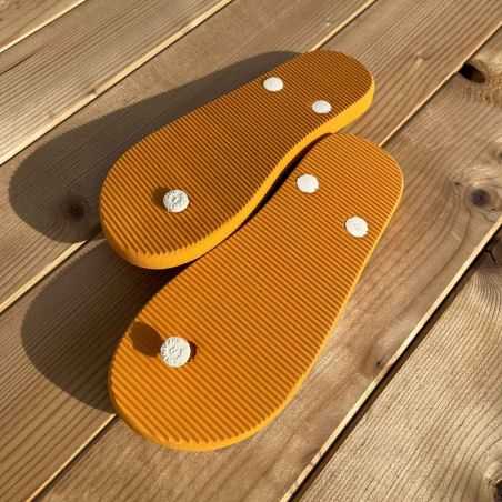 Tongs "KYOTO" - Semelle orange et pois blancs - Strap blanc