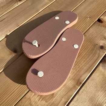 Tongs "LILOAN" - Semelle rose, pois blancs - Strap blanc