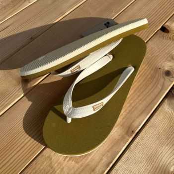 Tongs "LIMA" - Semelle vert kaki et blanc - Strap blanc