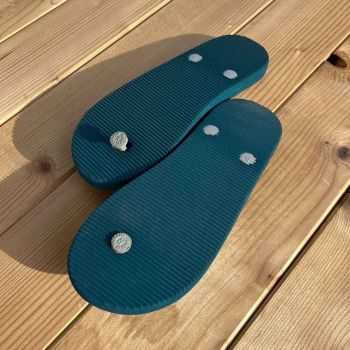 Tongs "MADERE" - Semelle bleue, pois gris - Strap gris