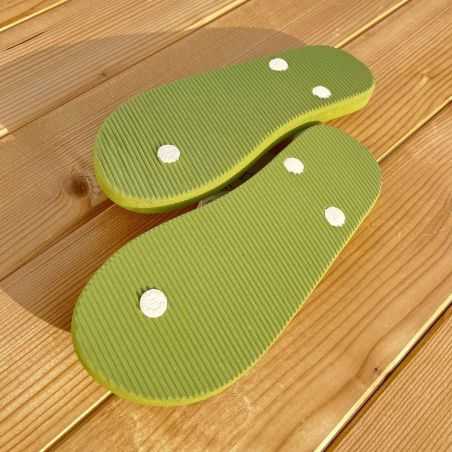 Tongs "MILOS" - Semelle verte, pois blancs - Strap blanc