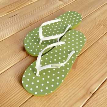 Tongs pour femme en latex végétal - vert à pois blanc
