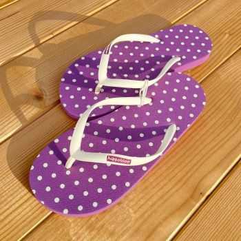 Tongs "SANTACRUZ" - Semelle violette, pois blancs - Strap blanc