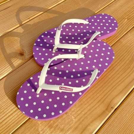 Tongs "SANTACRUZ" - Semelle violette, pois blancs - Strap blanc
