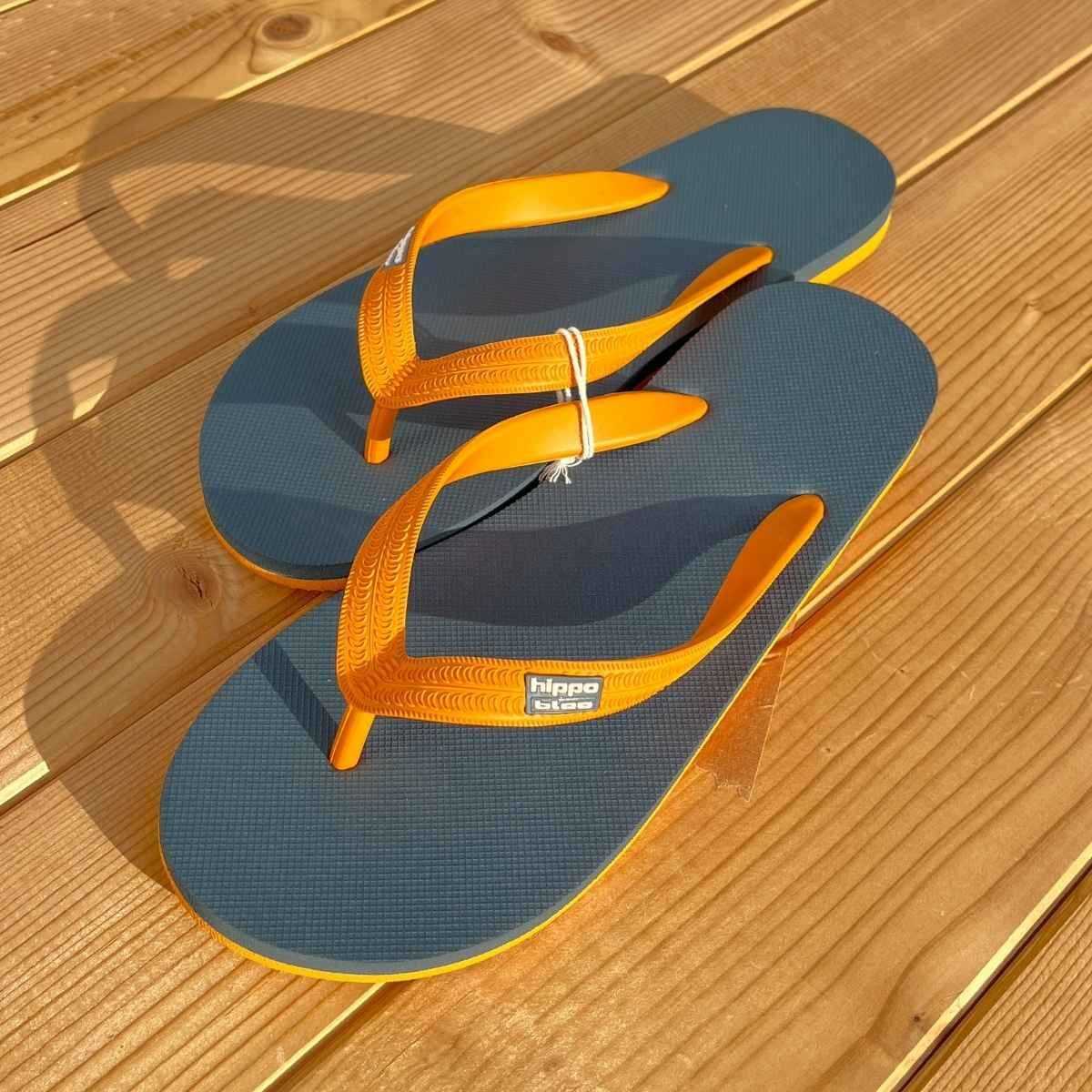Tongs "SANTORINI" - Semelle bleu ardoise et orange - Strap orange