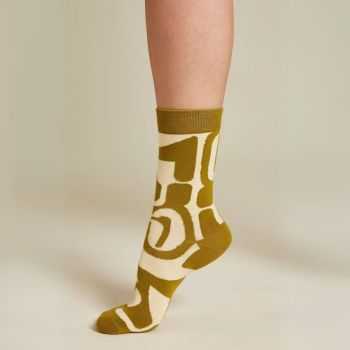 Chaussettes "ABSTRACT" écrues - Motif vert olive