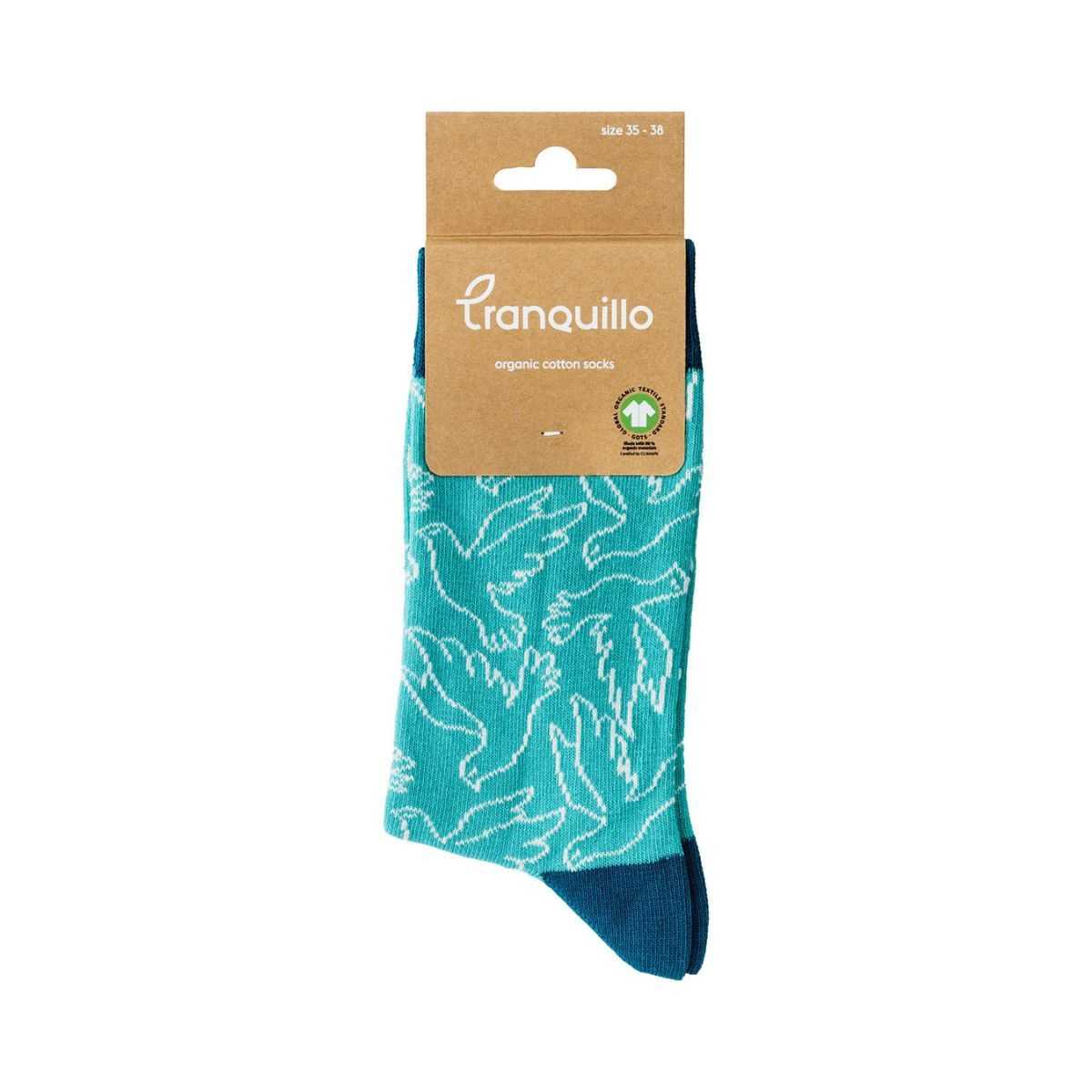 Chaussettes "DOVES" bleu turquoise - Imprimé colombe