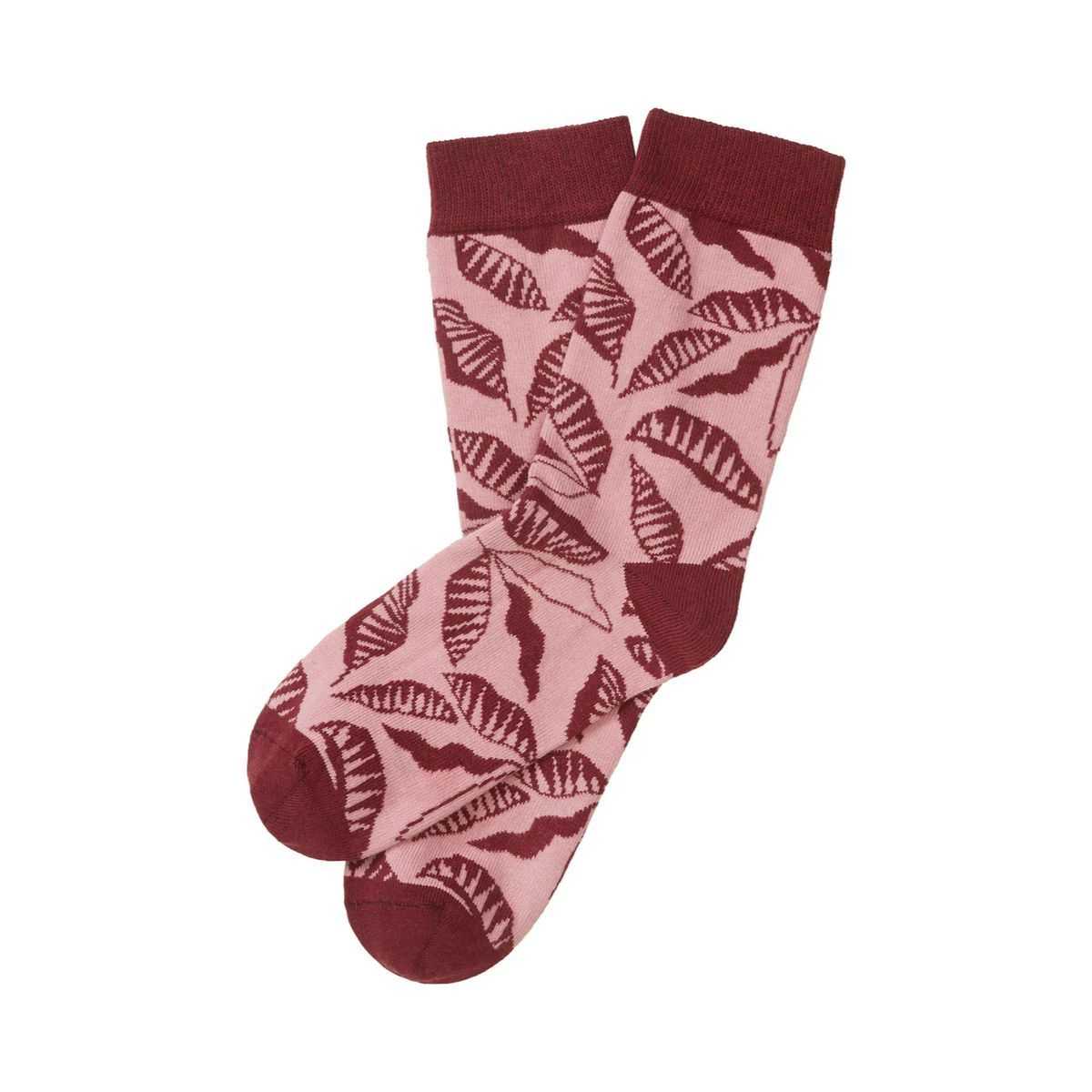 Chaussettes "COCOA" motif feuillage – Rose & bordeaux