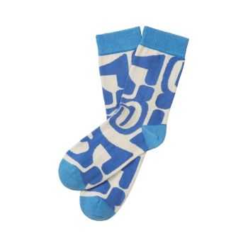 Chaussettes en coton bio bleu écru – motif graphique et confort