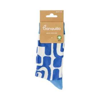 Chaussettes en coton bio bleu écru – motif graphique et confort