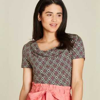 T-shirt femme à col drapé – Imprimé géométrique femme
