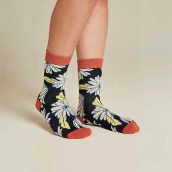 Chaussettes motif fleuri Bleu nuit & corail